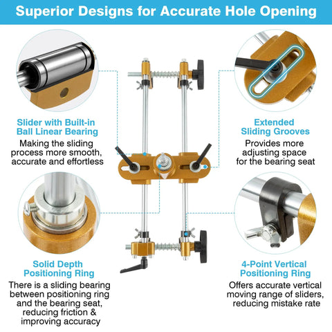 Mortise Lock Jig Kit For Wooden Doors With 3 Tungsten Steel Cutter Blades Door Lock Hole Opener DIY Friendly Mortising Tool design features