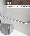 Handrail with towel holder feature on Double Sliding Shower Door In Brushed Nickel Finish For 56 To 60 Inch Openings, 57 Inch Height Semi Frameless Barn Style Bypass Tub Glass Door With Anti Leak Design, Quarter Inch Clear Tempered Glass.