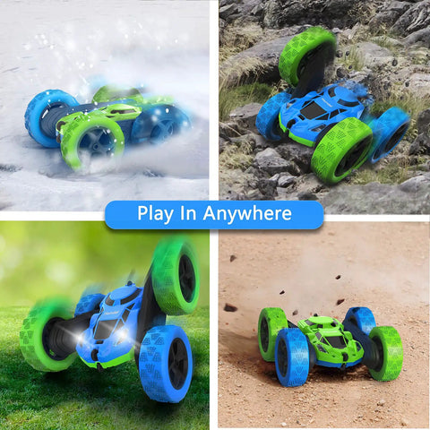 Aqua Racer Remote Control Car for Kids, 360 Degree Double Sided RC Vehicle With LED Headlights, 4WD 2.4 GHz Rechargeable Toy on various terrains