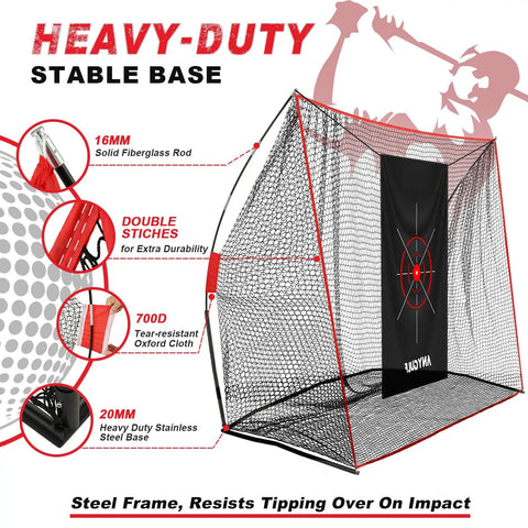 Heavy Duty 10x7 Foot Golf Practice Net With Dual Turf Mat Noise Reduced Target Cloth Indoor Outdoor Hitting Net with stable base