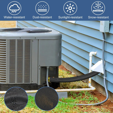 Outdoor Copper Pipe Insulation Cover 72 By 10.2 Inches Heavy Duty Weatherproof Foam Sleeve installed on AC unit