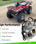 Rancher 350 ATV Carburetor Kit With Air Filter And Oil Filter For Honda Fourtrax 2000 Through 2006 4X4 Rebuild Replacement Parts Durable For Rough Trails And Everyday Rides, shown with an ATV and carburetor image.