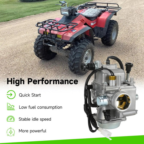 Rancher 350 ATV Carburetor Kit With Air Filter And Oil Filter For Honda Fourtrax 2000 Through 2006 4X4 Rebuild Replacement Parts Durable For Rough Trails And Everyday Rides, shown with an ATV and carburetor image.