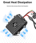 Beefy DC Buck Converter 48V-120V To 12V 32A 400W Regulator with fuse, durable aluminum housing for heat dissipation, cables visible