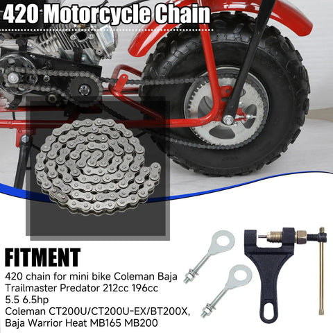420 Chain With Mini Bike Chain Breaker Replacement For Coleman CT200U BT200X CT200U-EX Baja Warrior MB200 TrailMaster
