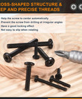 Premium 20 Pack M4 Flat Round Head Machine Screws Crafted From Rust Resistant 304 Stainless Steel with Phillips Drive on wood.