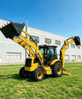 4WD Compact Backhoe Loader With 2.2m Digging Depth And Multi Attachments Workhorse parked on grass with raised bucket and arm