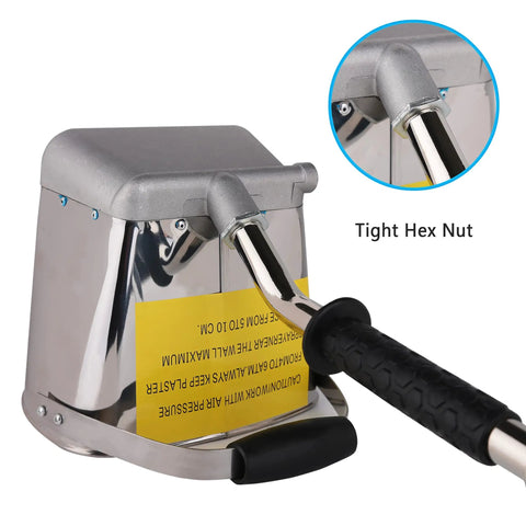 Heavy Duty Pneumatic Stucco Spray Gun With Four Jet Nozzle For Smooth Slap On Plaster Finish showing tight hex nut and aluminum body.