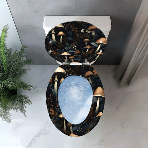 Elongated Toilet Seat Resin Bathroom with mushroom design, suitable for standard elongated toilets, artistic bathroom accessory.