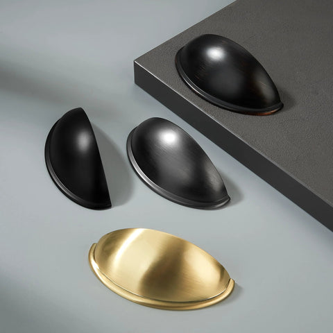 Assorted cup pulls with Matte Black Cup Pulls Set of 10 for Cabinets and Drawers Three and Eleven Sixteenths Inch Length