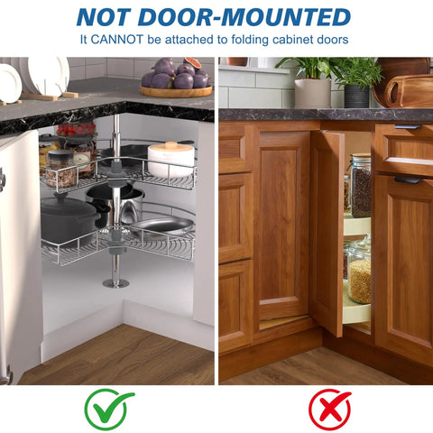 28 Inch Corner Cabinet Lazy Susan Turntable With 270 Degree Rotation, Adjustable Height Chrome Replacement Shelves in kitchen