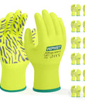 Heavy Duty Micro Foam Nitrile Work Gloves With Hella Breathable 15 Gauge Nylon Shell And Killer Tiger Stripe Grip For Auto Repair And Precision Mechanical Assembly Tasks Pack Of Three X Large, featuring bright yellow design.