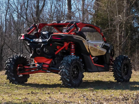Beefy Heavy Duty Boxed Rear Radius Arms for Can Am Maverick X3 72 Inch Turbo X RC X MR X RS Max Models Lower Two Rods Only Black Finish With Reinforced Pivot Joints And Five Eighth Inch Heim Joints For Serious Strength, rear installed