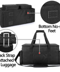 DJ Cable Organizer Bag With Detachable Padded Bottom And Dividers, showing no-slip feet and luggage strap, designed for pro gear.