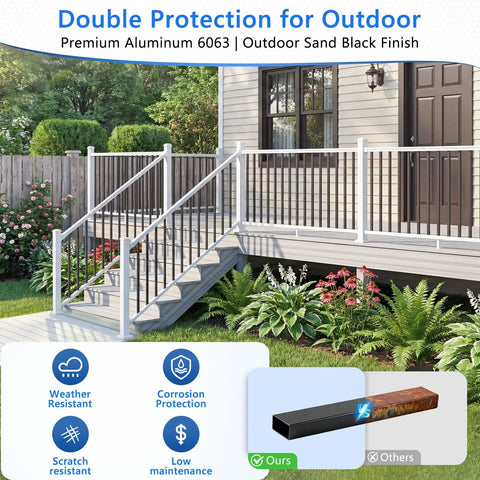 2 Pack Modular Aluminum Porch And Deck Railing Kit For Stairs 6 Ft Long By 3 Ft High DIY Friendly Easy Install AAMA 2604 Textured Powder Coat Finish Outdoor Steps Porches And Patios Black And White