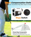 Golfer using Slope Golf Rangefinder with 1500 Yards Range and 7X Magnification for Golf and Hunting with slope switch feature.