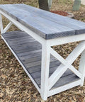 Straight Up Barnwood Aging Wood Wash Hella Eco Friendly For High Tannin Species Creates A Silver Gray Grain Look This Non Toxic Stain transforms a rustic bench made of layered timber and a white frame.