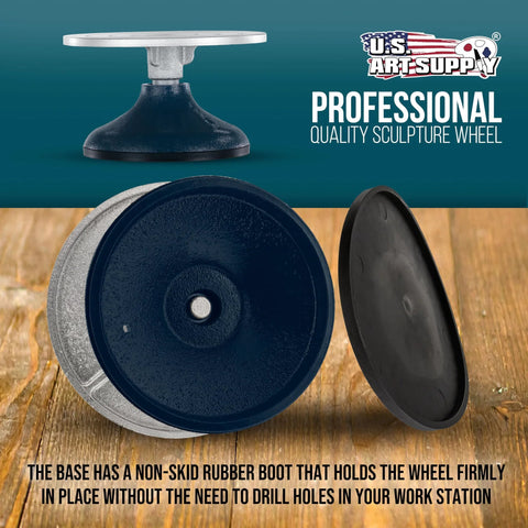 US Art Supply 7-inch sculpting wheel; blue metal wheel on heavy-duty turntable with non-slip base