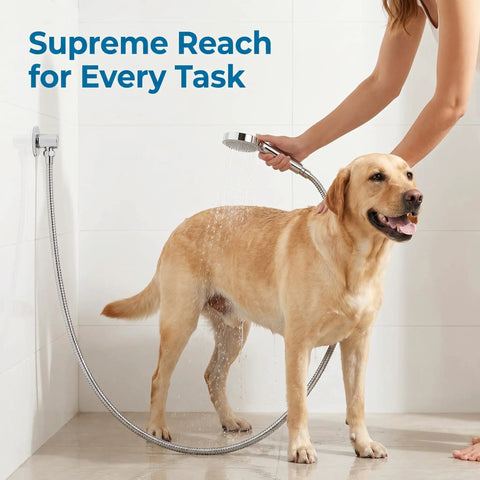 Extra Long 79 Inch Stainless Steel Shower Hose Handheld Extension Universal Replacement G One Half in use with a dog