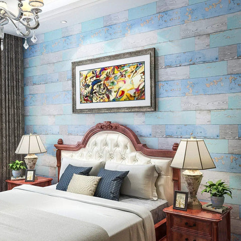 Peel And Stick Wood Grain Wallpaper In Blue Distressed Finish Self Adhesive Vinyl Film for bedroom wall decor