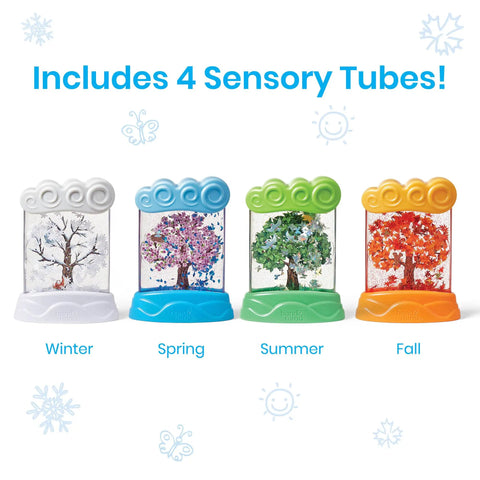 Seasonal Sensory Tubes For Calming Kids, Chill Out Fidgets For Travel And School, four color-coded seasonal sensory tubes
