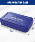 Impact Grade Socket Adapter Set With Case shown closed, blue plastic, labeled Workpro, compact for easy storage.