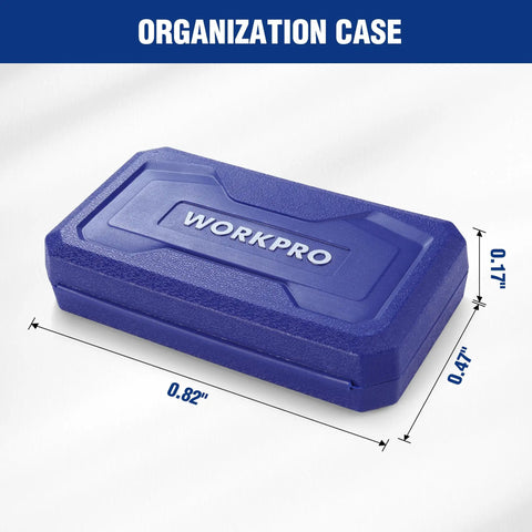 Impact Grade Socket Adapter Set With Case shown closed, blue plastic, labeled Workpro, compact for easy storage.