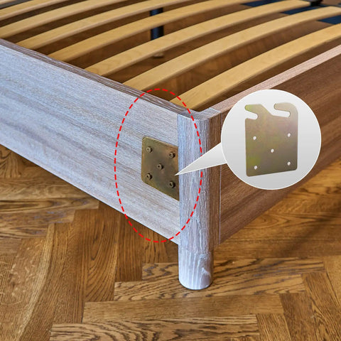 Image showing Heavy Duty Bed Rail Hooks And Universal Frame Connector Plates For Wooden Beds thick steel bracket on bed frame.