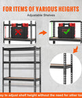 5 Tier Adjustable Storage Shelves Heavy Duty Garage Rack, 2000 Lbs Total Capacity, 30x12x60 Inch Steel Shelving Unit For Tools, Parts, And Gear, Durable Industrial Grade Boss Level Organization showing adjustable shelf height
