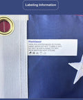 Labeling information on American Flag 3x5 Outdoor Heavy Duty Flag With Embroidered Stars And Sewn Stripes, Fiber content and care instructions visible