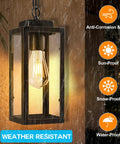 Slick Black Aluminum Outdoor Pendant Light With Tempered Glass, adjustable 63 inch chain hanging, weather-resistant design.