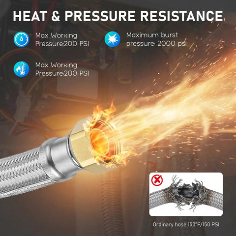 Heat resistance of Three Quarters Inch Flexible Water Heater Hoses Kit 24 Inch Stainless Braided Connectors with Ball Valve