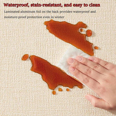 Six Millimeter Snap And Stay Wall Panels With Aluminum Foil Backing Moisture Resistant Thermal Insulation Wallpaper For Kitchen Vibe Check and Cozy Winter Refresh DIY Friendly Quick Fix with liquid being wiped off