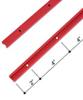 Rock Solid Aluminum T Track For Woodworking Jigs And Shop Fixtures Bold Red 36 Inch Bar Two Pack showing 36 inch red t track with mounting holes.