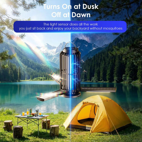 2 Pack Solar Bug Zapper With 3 Solar Panels For Faster Charging, 4200V Mosquito Killer near tent by lake and forest