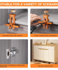 Pro Grade Aluminum Cabinet Door Alignment Jig For Frameless And Face Frame Install in use for lower cabinet door installation.