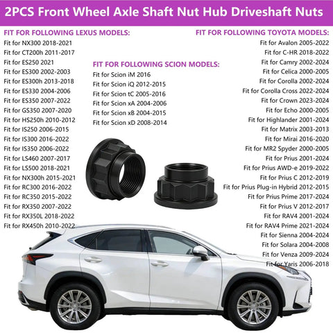 Garage Pro Heavy Duty Steel 2 Pack Front Wheel Axle Shaft Hub Nuts M22x1.5 Thread Drive Bolts precision components for Toyota Lexus Scion