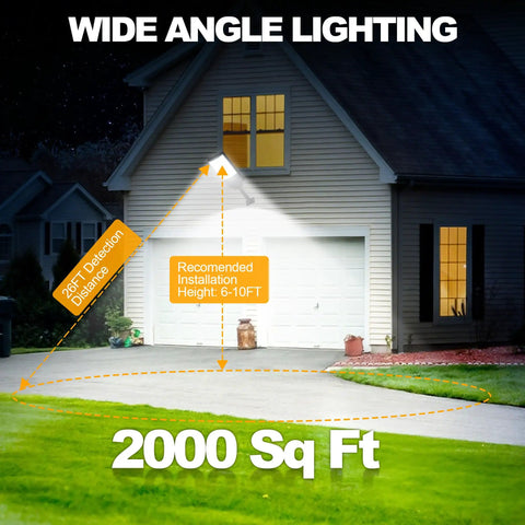 Outdoor Solar Street Lights With Remote Control Motion Sensor Waterproof Flood Light illuminating driveway and garage