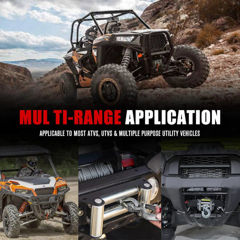 12V 3500LBS ATV UTV Electric Winch With Steel Cable Wireless Remote Roller Fairlead IP67 Waterproof Kit in off-road setting