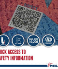 Close-up of 6 Inch Cut Off Wheel For Metal And Stainless Steel, showing QR code and safety information, meets ANSI standards.