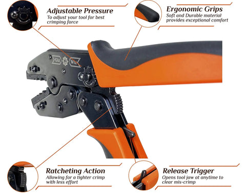 RF Coax Ratchet Crimp Tool For RG58 RG59 RG62 RG174 And Fiber Optic Cables, 6 Cavities, ergonomic handles, adjustable pressure