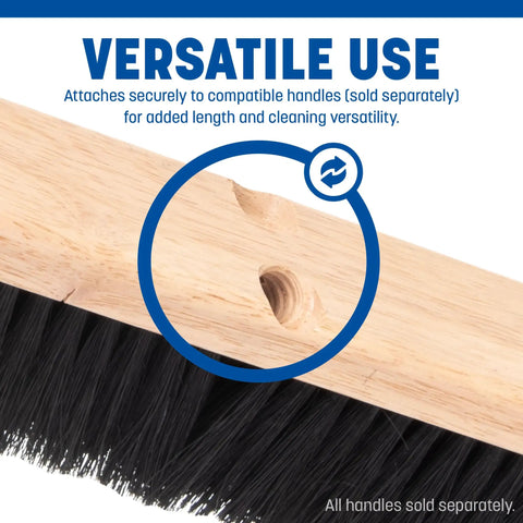 Built Like A Tank Heavy Duty Floor Broom Brush With Natural Tampico Coarse Bristles For Sweeping Heavy Debris On Rough Concrete Driveways Patio thirty six inch long black industrial design broom head showing mounting area.