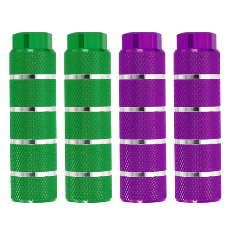 4 Pack Aluminum Alloy Bicycle Pegs For Three Eighths Inch Axles With Anti Skid Grip Fits Front And Rear For BMX Mountain Dirt Bikes Dope Green Purple
