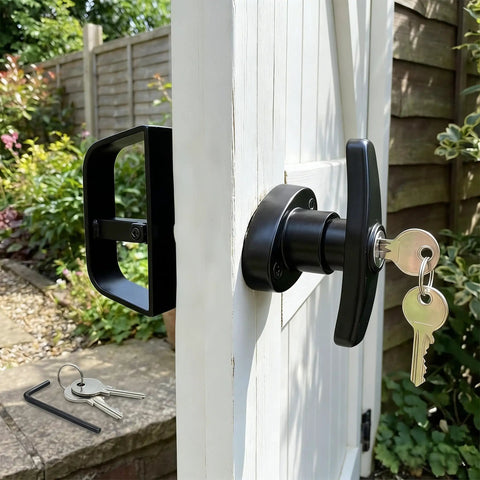 Heavy Duty Zinc T Handle Shed Door Lock Kit With Keyed Alike Security And D Grip Interior Lever For Garages And Garden Sheds Solid As A Rock Runs Butter Smooth