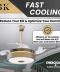 Dope Retractable 42 Inch Ceiling Fan With Remote Control Bluetooth Speaker shown in modern gold aluminum design