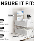 Dimensions for Total Game Changer Slick Sliding Under Sink Organizer With Adjustable Divider And Portable White Baskets.