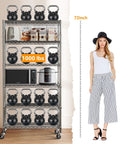 Beefy Heavy Duty Metal Rolling Shelving Unit With Wheels And 8 Hooks, 6000 Lbs Total Capacity, 6-Tier Adjustable Wire Rack For Garage, Kitchen, Pantry, Industrial, Workshop, Bathroom, Chrome 36W X 14D X 72H with 72-inch height shown