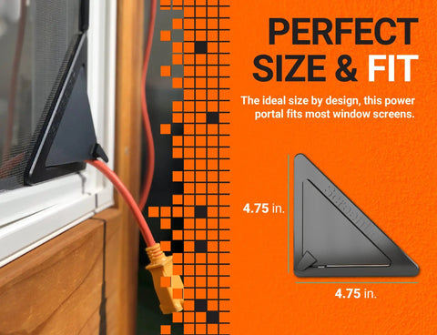 Window Screen Power Portal Pass-Through Attachment Clip-On For Outdoor Power Access fitting screen, showing 4.75 in dimensions.