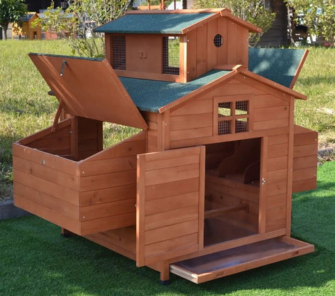 Deluxe Large Wood Chicken Coop For Backyard Hen House Fits 6 Large Or 10 Bantam Chickens With 6 Nesting Boxes Ramp Access Solid Fir Construction