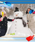 Two children building a snowman, showcasing 12 Piece Kids Beach Toys Set with metal shovels, rakes, and colorful tools.
